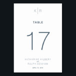 Modern White Navy Blue Wedding Table Number Card<br><div class="desc">This simple,  minimalistic,  and modern wedding table number card features a monogram with modern lettering in navy blue / midnight blue on white background. Change the background colour and personalize it for your needs. You can find matching products at my store.</div>