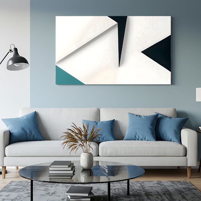 Modern White Navy Teal Abstract Geometric Canvas Print (Creator Uploaded)