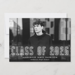 Modern White Neon Class of 2022 Photo Graduation Announcement