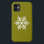 Modern White Nordic Snowflake On Golden Olive iPhone 11 Case<br><div class="desc">This festive seasonal design features a single white Nordic snowflake centered on golden olive background.</div>