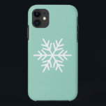 Modern White Nordic Snowflake On Light Green iPhone 11 Case<br><div class="desc">This festive seasonal design features a single white Nordic snowflake centered on light  green background.</div>