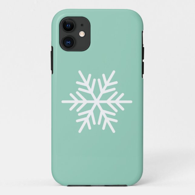Modern White Nordic Snowflake On Light Green Case-Mate iPhone Case (Back)