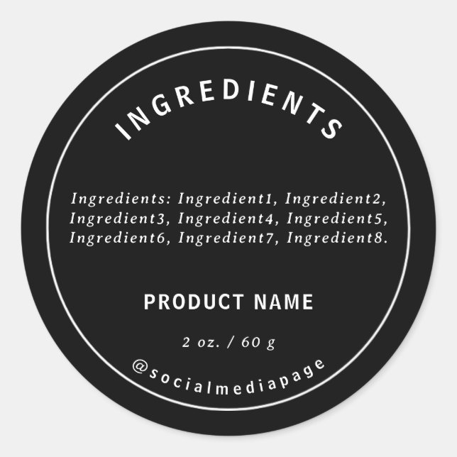 Modern White On Black Ingredients Product Label (Front)