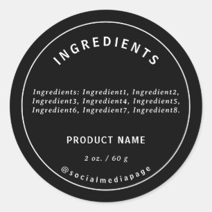 Modern White On Black Ingredients Product Label