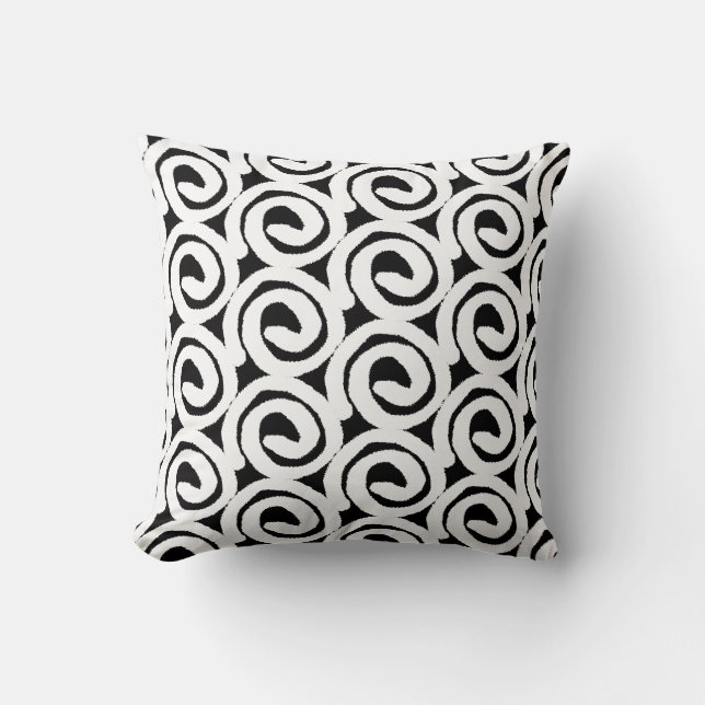 Modern White on Black Spiral Throw Pillow (Front)