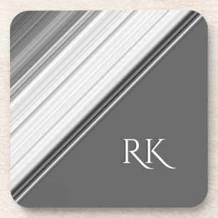 Modern White on Grey Monogram Coaster