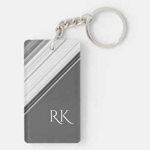 Modern White on Grey Monogram Keychain