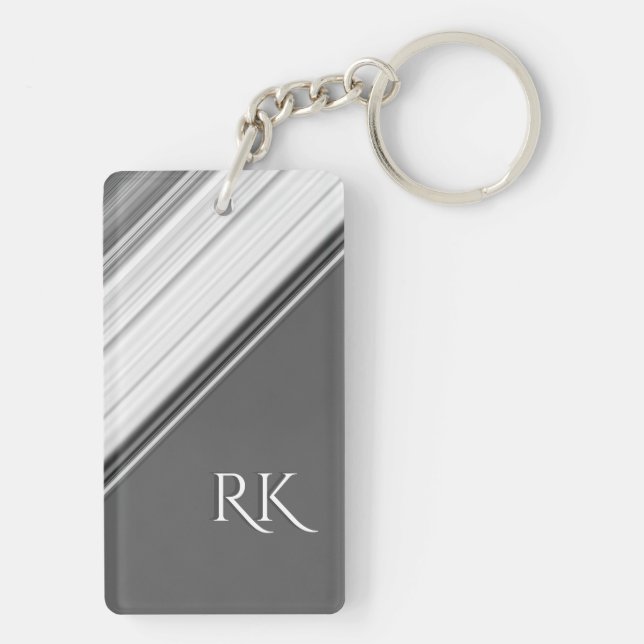 Modern White on Grey Monogram Keychain (Back)