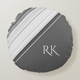 Modern White on Grey Monogram Round Pillow