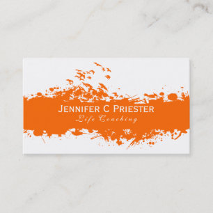Modern White & Orange Grunge Stripe Business Card