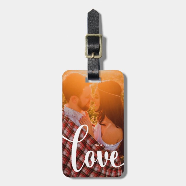 Modern White Overlay | Love with Photo Luggage Tag (Front Vertical)