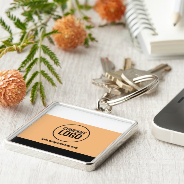 Modern White Peach Black Company Logo Website Keychain (Side)