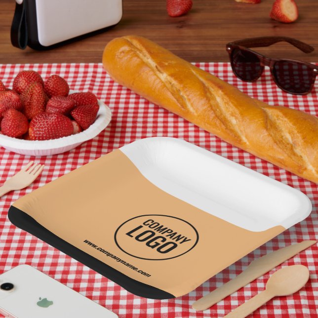 Modern White Peach Black Company Logo Website Paper Plate (Picnic)