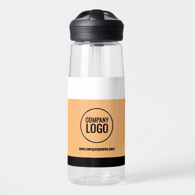 Modern White Peach Black Company Logo Website Water Bottle (Front)