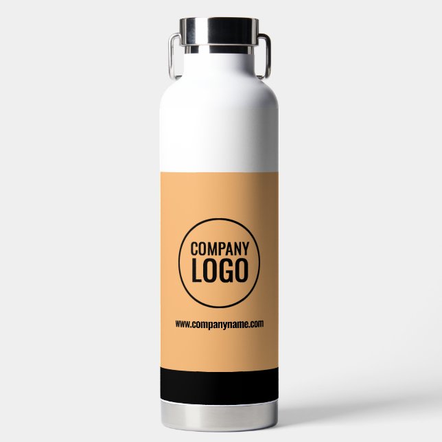 Modern White Peach Black Company Logo Website Water Bottle (Front)