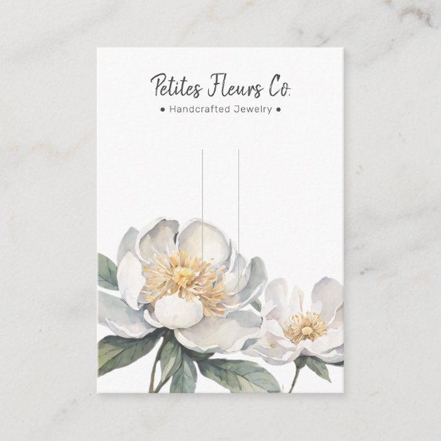 Modern White Peonies Floral Hairclip Display Card (Front)