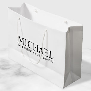 Modern White Personalized Groomsman Proposal Large Gift Bag
