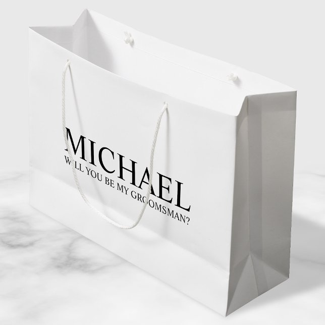 Modern White Personalized Groomsman Proposal Large Gift Bag (Creator Uploaded)