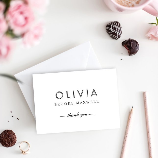 Modern White Personalized Name Monogram Thank You Card (Creator Uploaded)