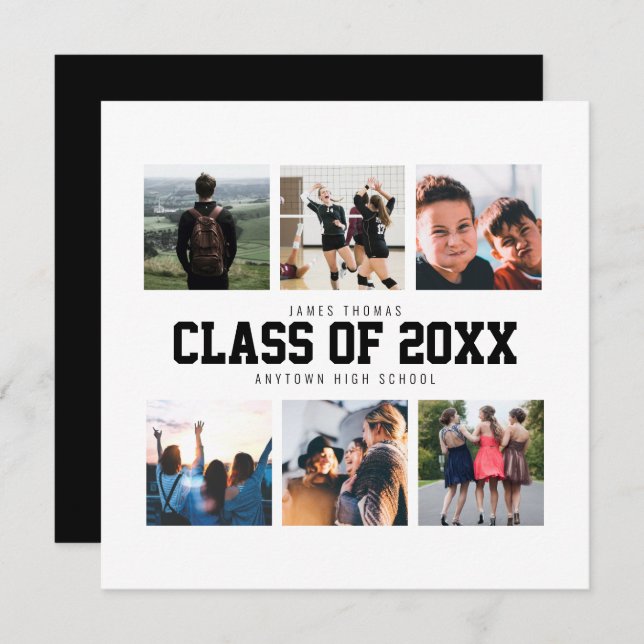 Modern White Photo Collage Graduation Announcement (Front/Back)