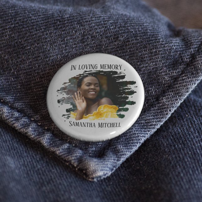 Modern White Photo Funeral 1 Inch Round Button (Creator Uploaded)
