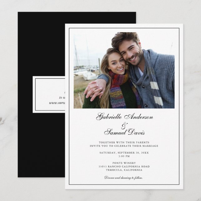 Modern White Photo Simple Wedding Invitation (Front/Back)