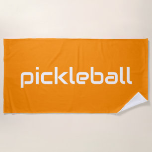 Modern White PICKLEBALL Text On Bright Orange Beach Towel