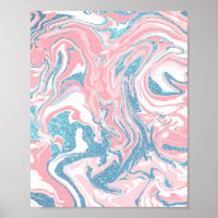 Modern White Pink Blue Glitter Marble