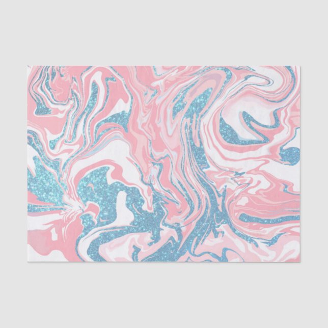 Modern White Pink Blue Glitter Marble Tissue Paper (Front)