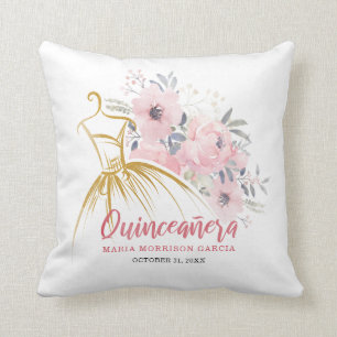 Modern White Pink Quinceanera 15th Birthday Script Throw Pillow