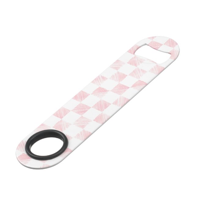 Modern White Pink Squares chequerboard  Bar Key (Front Angled)