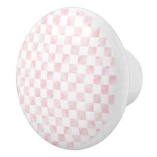 Modern White Pink Squares chequerboard Ceramic Knob