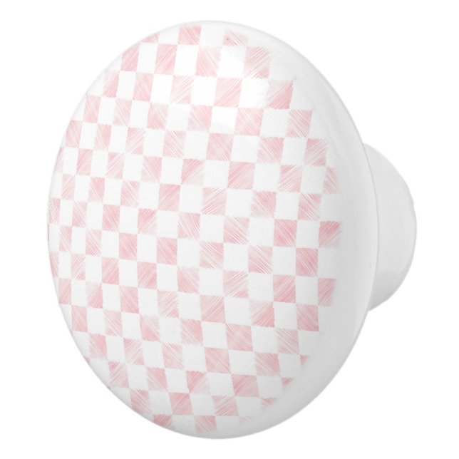 Modern White Pink Squares chequerboard  Ceramic Knob (Right)