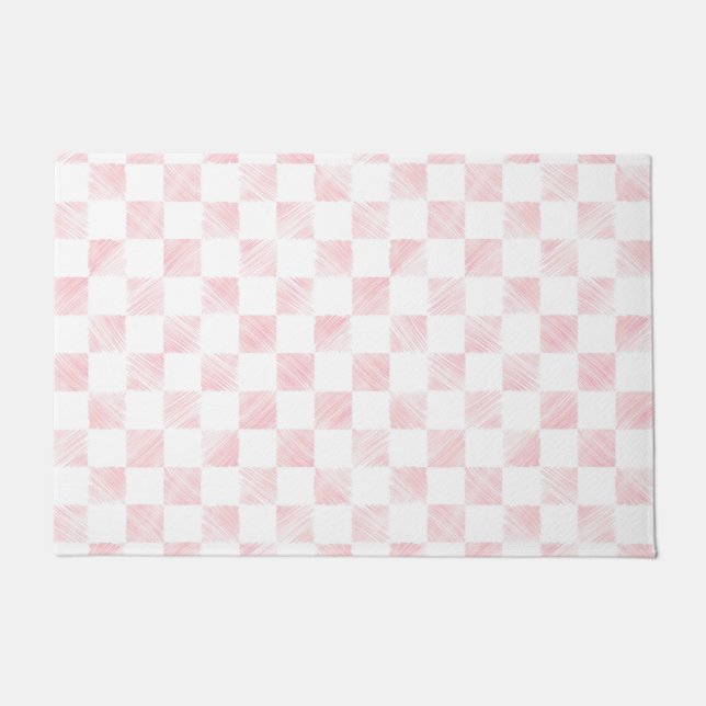 Modern White Pink Squares chequerboard  Doormat (Front)