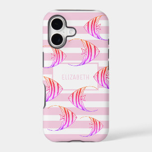 Modern White Pink Striped Angel Fish Personalized