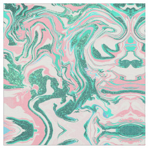 Modern White Pink Teal Green Glitter Marble Fabric