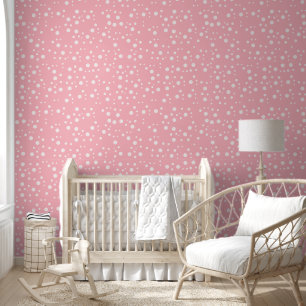 Modern White Polka Dots on Pink for Girls' Room Wallpaper