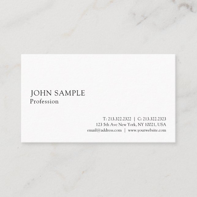 Modern White Professional Plain Simple Elegant Business Card (Front)