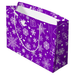 Modern White Purple Christmas Theme Elements Large Gift Bag