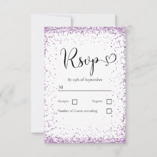 Modern White Purple Glitter Wedding RSVP Card