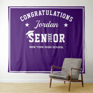 Modern White Purple Graduation Photo Backdrop Tapestry