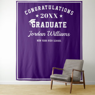 Modern White Purple Graduation Photo Backdrop Tapestry