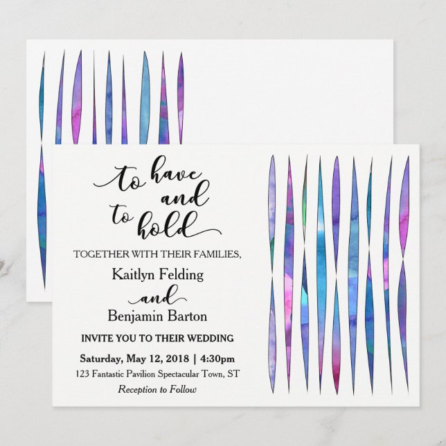 Modern White Purple, Pink, Blue Watercolor Wedding Invitation (Front/Back)