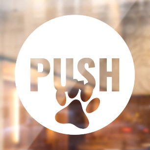 Modern White PUSH & Pet Paw Left Store Door Window Cling