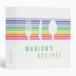 Modern White Rainbow Cutlery Cooking Recipe Binder