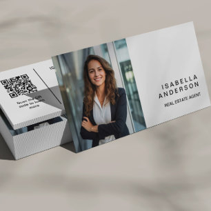 Modern White Real State Professional Photo QR Business Card