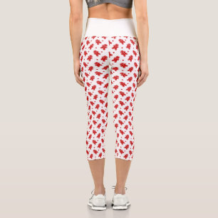 Modern  White & Red Gingerbread Man Pattern Capri Leggings