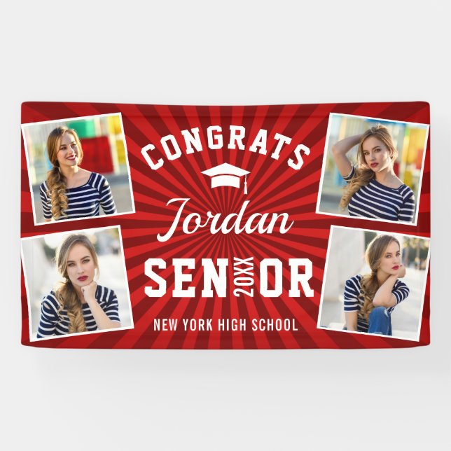 Modern White Red Graduation Class of 2026 PHOTO Banner (Horizontal)