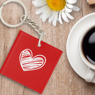 Modern White Red Heart Birthday Anniversary Womens Keychain