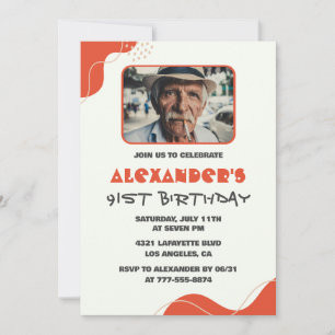 Modern White Red Men 91st birthday invitations  